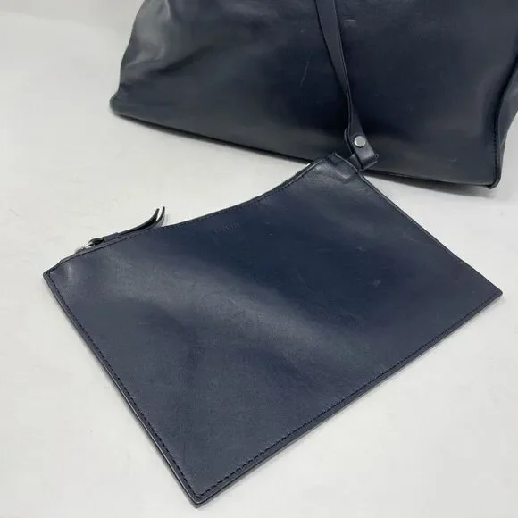 ALLSAINTS Captains Tote Women Navy Blue Leather Bag Shoulder Strap Chain Purse - Picture 4 of 16